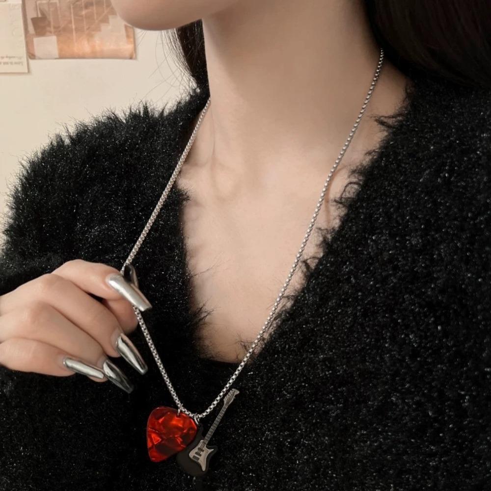 Hip-hop Guitar Pick Pendant Necklace Punk Electric Guitar Sweater Chain Guitar Chain Choker Unisex