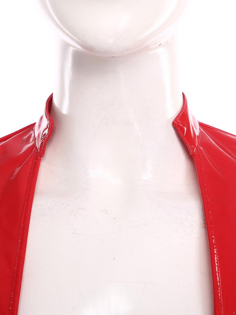 Womens Wet Look PU Crop Top Open Front Adjustable Buckles Cap Sleeve Crop Corset Glossy Clubwear