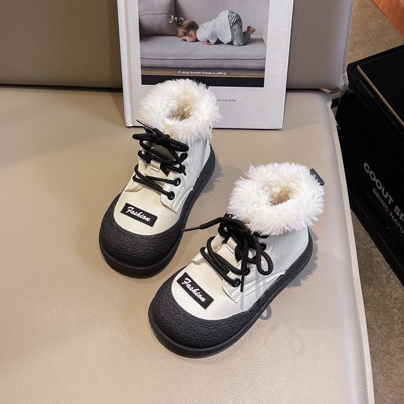Girl Snow Boots Winter Warm Versatile Children Fashion Beige Ankle Boots Plush Causal Kids Outdoor Cotton Boots 2024 Trend New