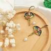 Chinese Retro Pearl Fan Pendant Earrings - Elegant Hibiscus Design