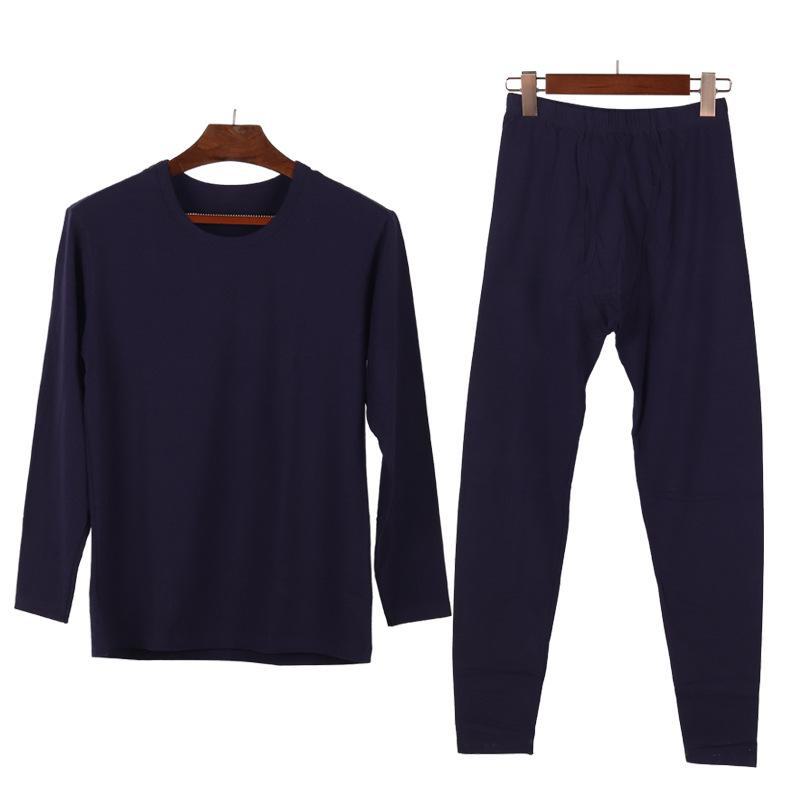 Мужской комплект термобелья из чистого хлопка с круглым вырезом - легкая, дышащая осенняя нижняя одежда