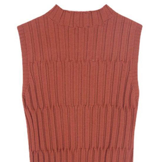 Women Bottoming Vest Half High Collar Sleeveless Knitting Tops Slim Fit Solid Color Tank Tops Streetwear