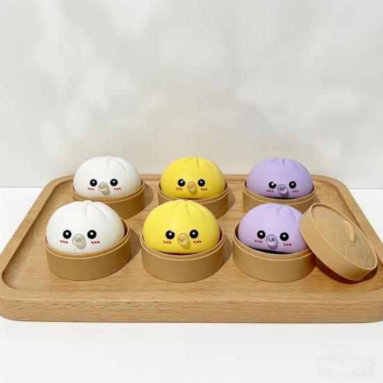 12Pcs Bubble Blowing Steamed Bun Cartoon Dumpling Sensory Toy with Steamer Pinch Fidget Toy Stress Relief