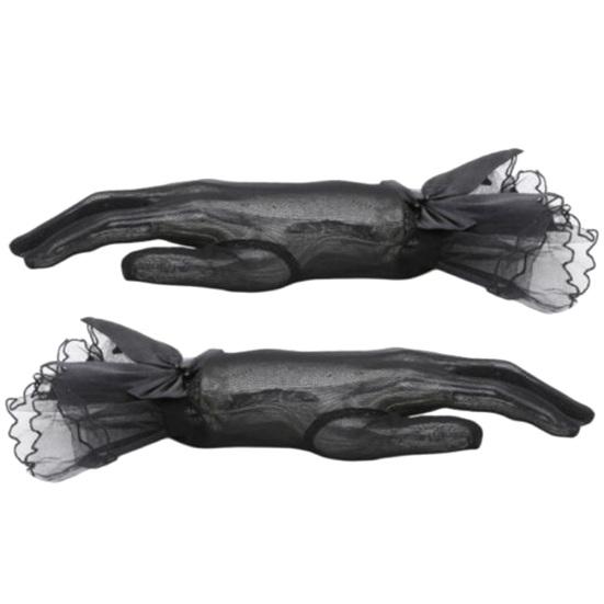 Вечерние женские свадебные короткие перчатки с кружевной отделкой и бантом на палец