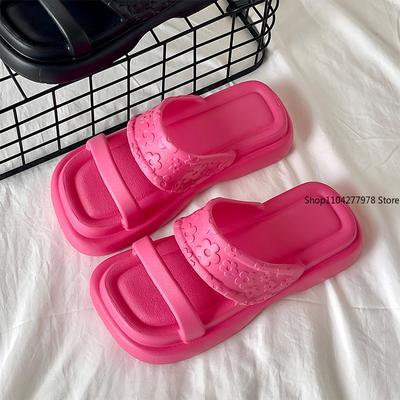 Модные конфетные цвета дофаминовые тапочки на платформе, сандалии на танкетке, женские водонепроницаемые с толстой подошвой, пляжные шлепанцы, женские мягкие тапочки из ЭВА, шлепанцы