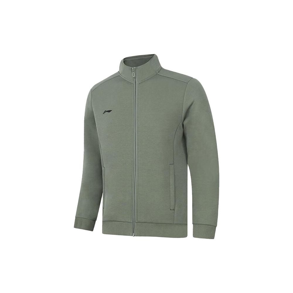 Li-Ning Plain Open-Collar Casual Long Sleeve Sweatshirt Men Sweatshirt Gray-Green AWDT989-2