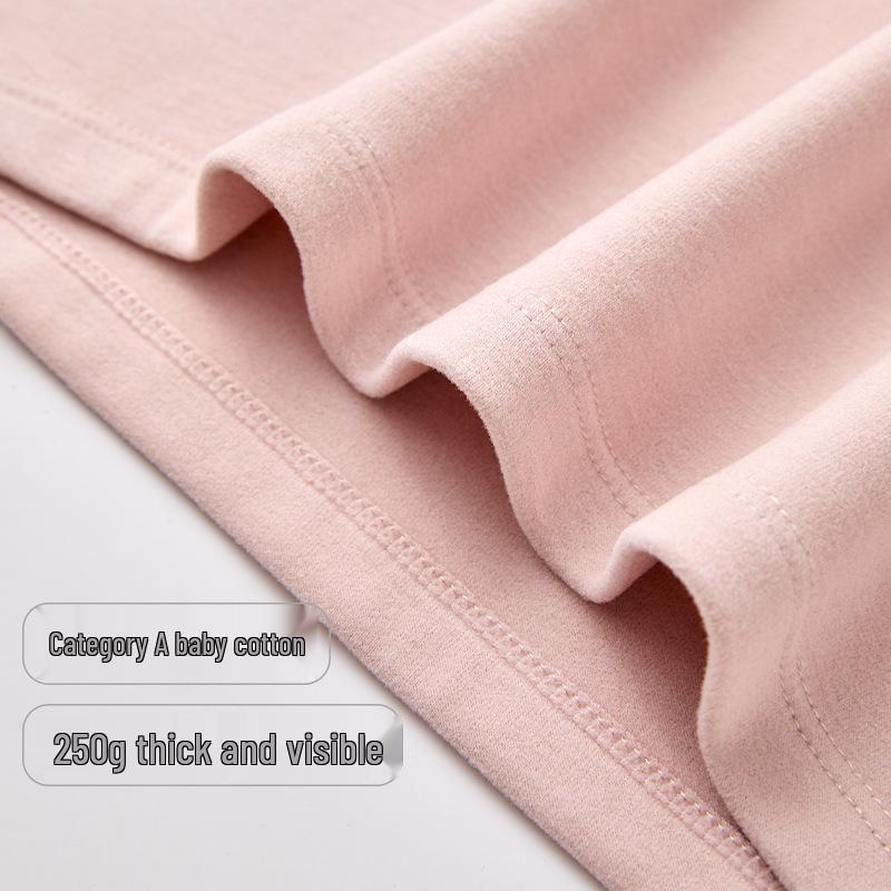 Женский комплект термобелья большого размера из двухсторонней фланели - Чистый хлопок, Толстый базовый слой с круглым вырезом для осени и зимы