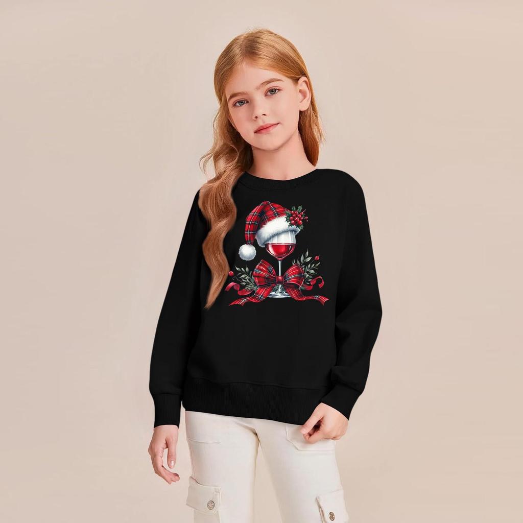Kids' Fashion Loose-Fit Casual Long-Sleeve Christmas Print Oversized Crewneck Sweatshirt