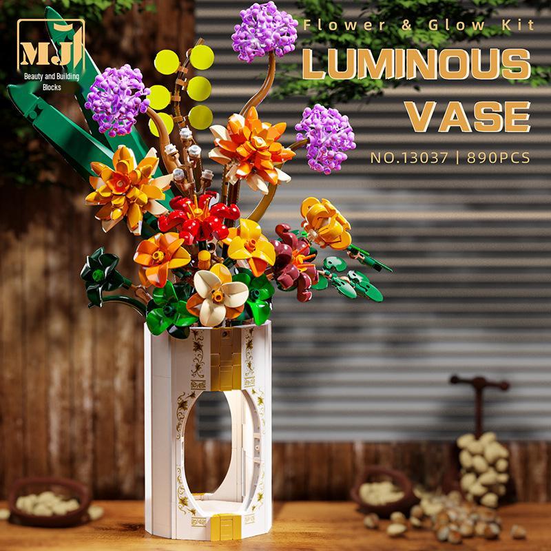 Building Block Flower Bouquet - Decorative Simulated Floral Gift for Girls