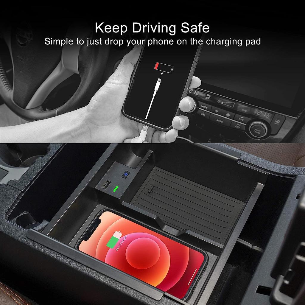 CarQiWireless 2024 обновляет беспроводное зарядное устройство/органайзер на центральной консоли для Toyota 4runner 2010-2024 2023, подставку для беспроводной зарядки телефона для Toyota