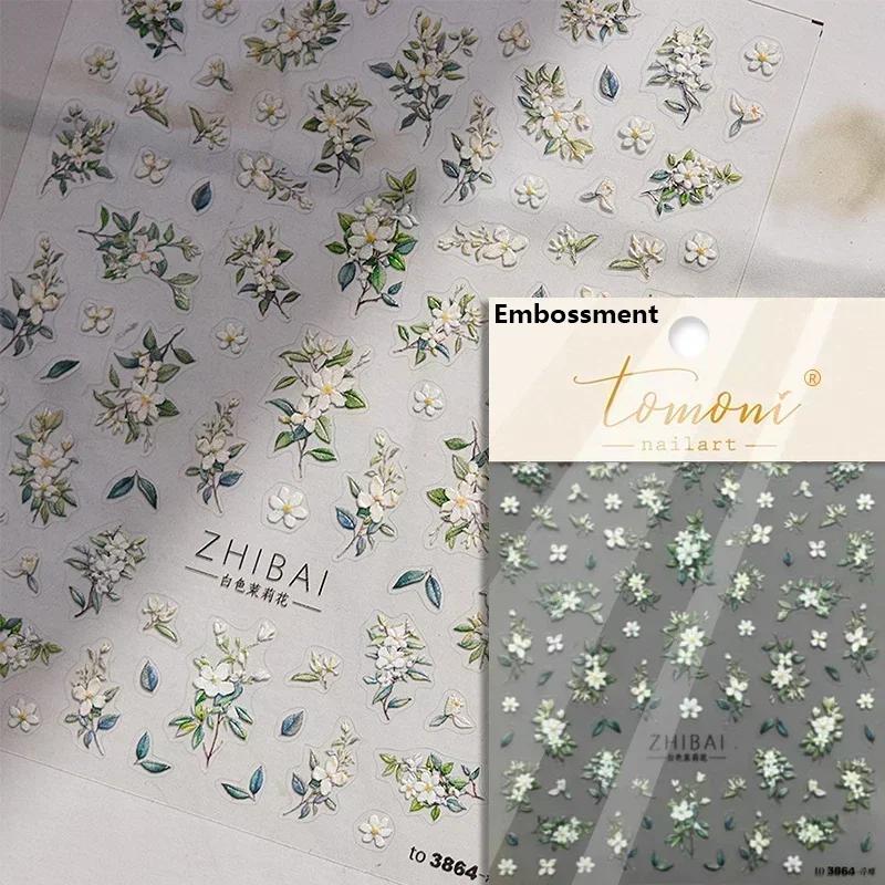 Gold Stamped Blooming Red Peony 3D Self-Adhesive Nail Art Stickers Lily Magnolia Camellia Daisy Rose Manicure Decals