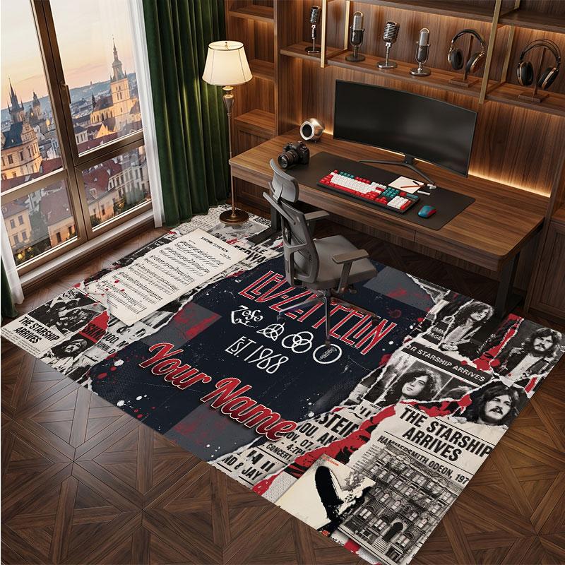 Led Zeppelin Personalized Crystal Velvet Carpet, Customized Name Text Soft Anti‑Slip Rug for Living Room Bedroom