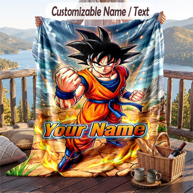 Personalized Flannel Throw Blanket,Dragon Ball Custom Printed Name, Cozy Plush Blanket For Home Use