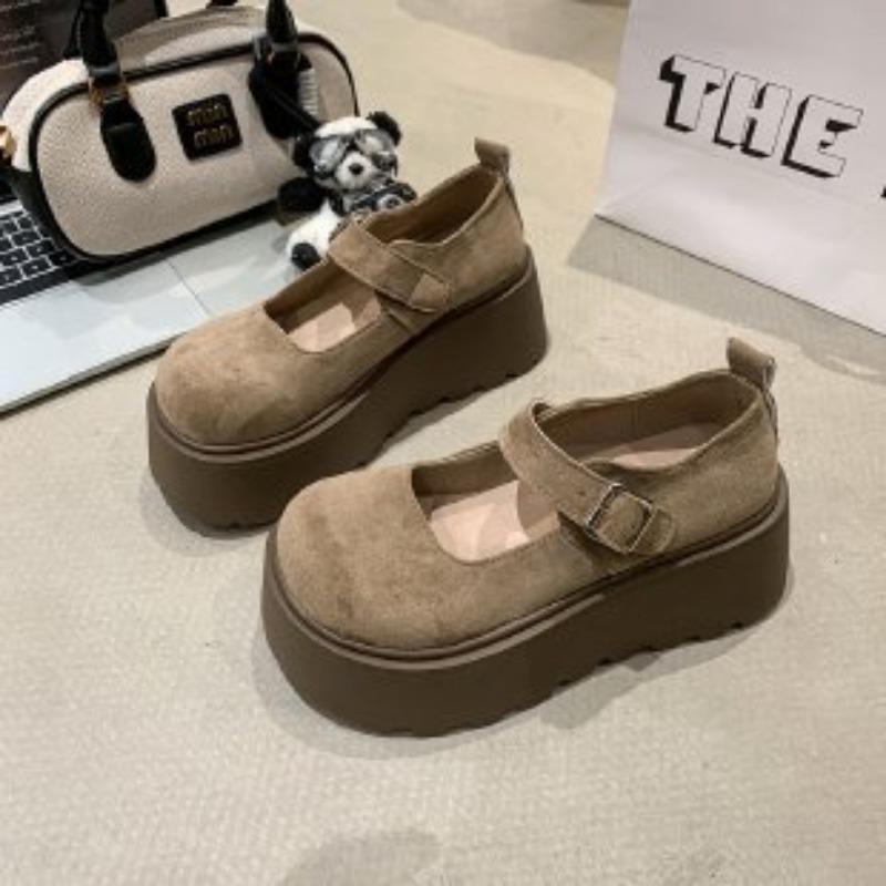 Ретро туфли-лодочки на толстой подошве с мелким вырезом женские новые весенние, подходящие к юбкам, универсальные туфли Мэри Джейн с круглым носком