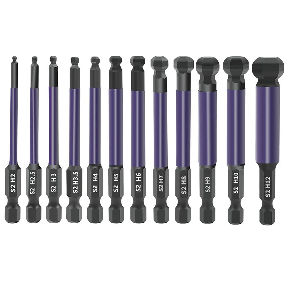 12Pcs Hex Ball End Screwdriver Bits 1/4 Inch Shank S2 Alloy Steel Screwdriver Bits Set