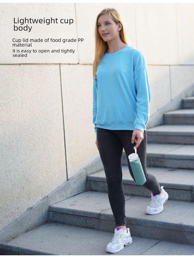 Складная силиконовая бутылка для воды 600 мл: Портативный, соломенный, идеально подходит для занятий спортом на открытом воздухе и путешествий