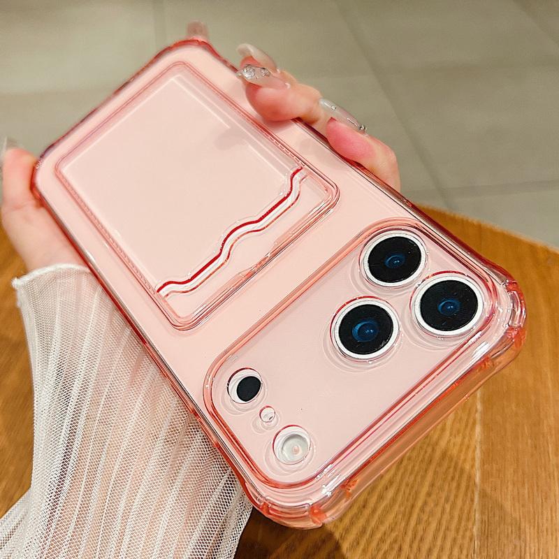 Transparent Card Pocket Case For iPhone 17 Air Pro 16e 16 15 14 13 Pro Max 12 11 Clear Wallet Bag Soft TPU Silicone Phone Cover