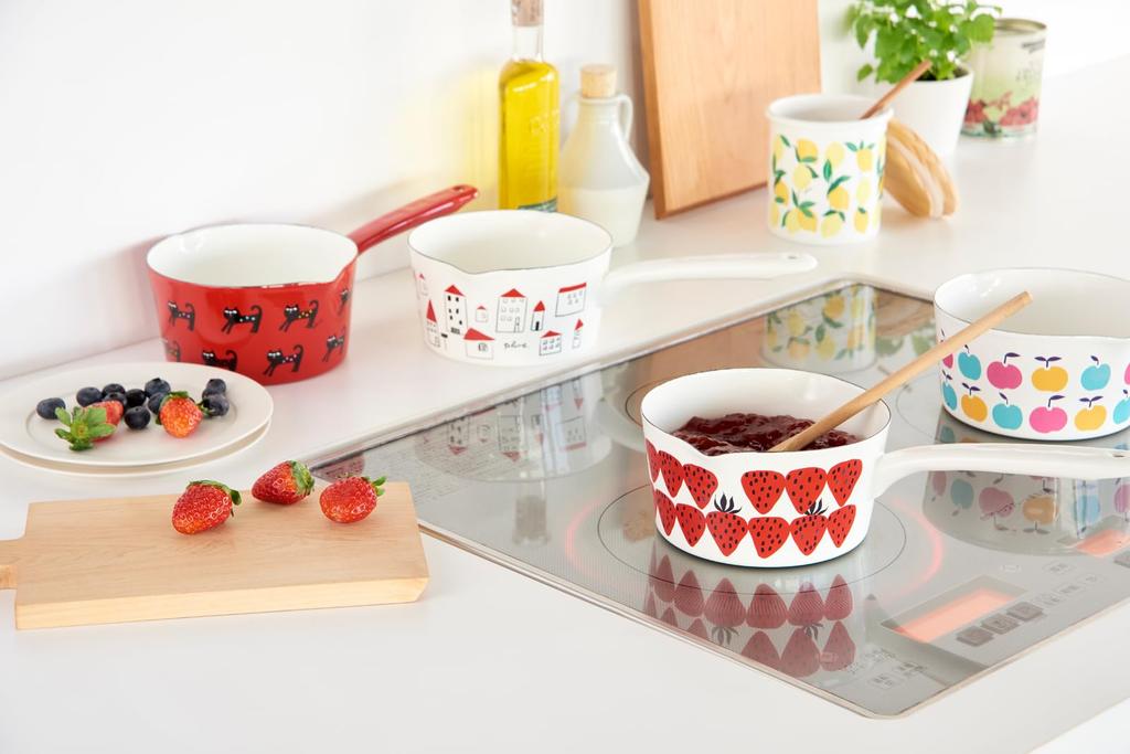 Tamahashi Enameled Milk Design Gas and Induction Compatible Plune. Pan, 15cm, "Lemon" [YJM-108],