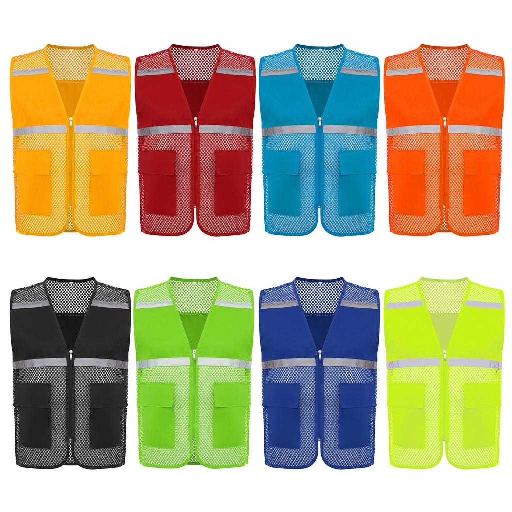 Светоотражающий жилет безопасности для мужчин, Рабочая одежда со светоотражающими элементами, Дышащая сетчатая ткань, на молнии, с карманами, для строительства, для работы в ночное время