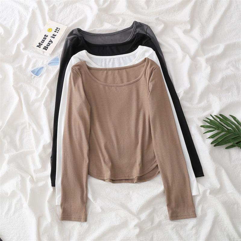 Однотонная футболка с квадратным воротником, базовая женская футболка с длинным рукавом, повседневная майка, тонкий женский укороченный топ, модная футболка Y2k, уличная одежда