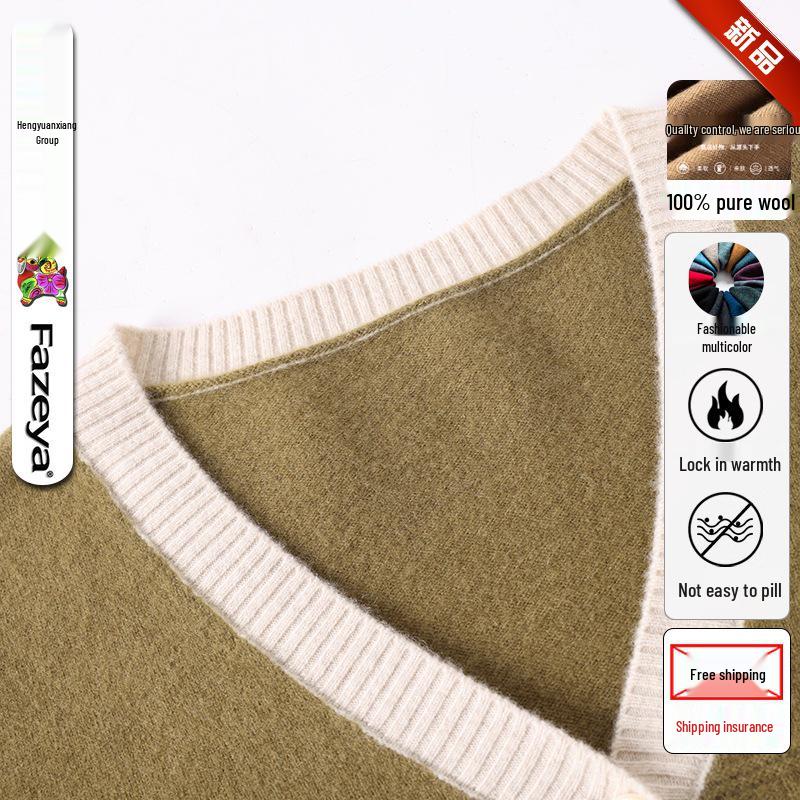 New Women's V-Neck Pure Wool Cardigan, Casual Knit Woolen Sweater Jacket