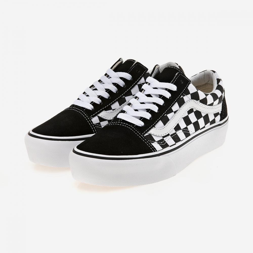Vans Старая школьная платформа шахматная доска черный настоящий белый Vn0a3b3uhrk шахматная доска черный настоящий белый