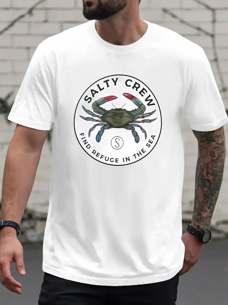 Светло-серая футболка с графическим принтом краба Salty Crew - Надпись "Найди убежище в море"