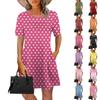Женское летнее платье в горошек с блестящим принтом, повседневное платье с коротким рукавом и круглым карманом