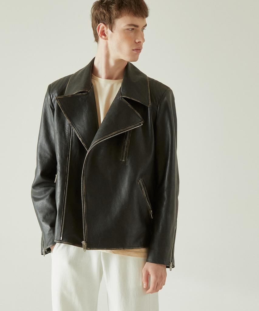 Pinblack [Men] Real Lambskin Shoulder Quilting Rider Jacket Black