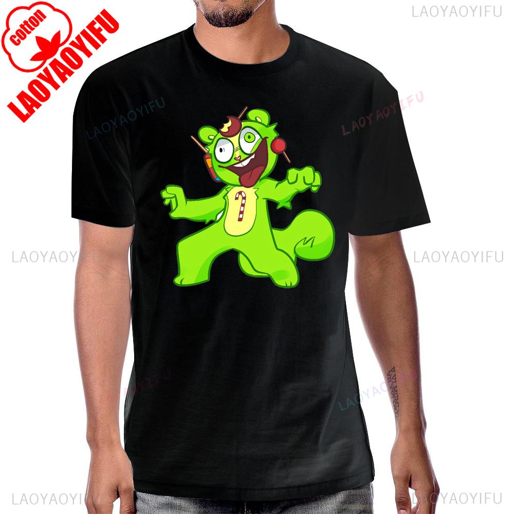 Сумасшедшая Футболка с Принтом Мультфильма Happy Tree Friends Винтажный Аниме Стиль Летняя Мужская Футболка Хлопок Харадзюку Женские Футболки