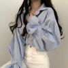Korean Chic Blouses French Niche Autumn Outfit Thin Striped Loose Shirt for Women Simple Interio Long Sleeved Top Trendy