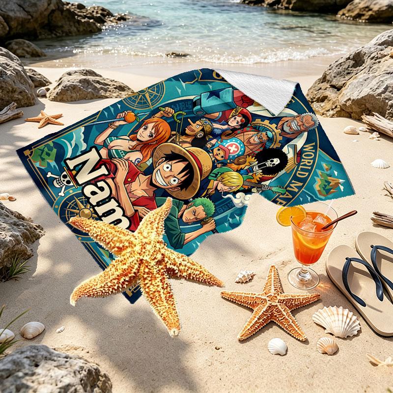 Custom Name Personalized ONE PIECE Print Beach Towel, for Trip Camping Beach Party Home Decor, Birthday Gift for Family & Friends