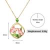 Classic Necklace for Women Pink Flowers Elegant Pendant Necklace Pink Epoxy Enamel Ladies Jewelry Elegant Sweater Chain