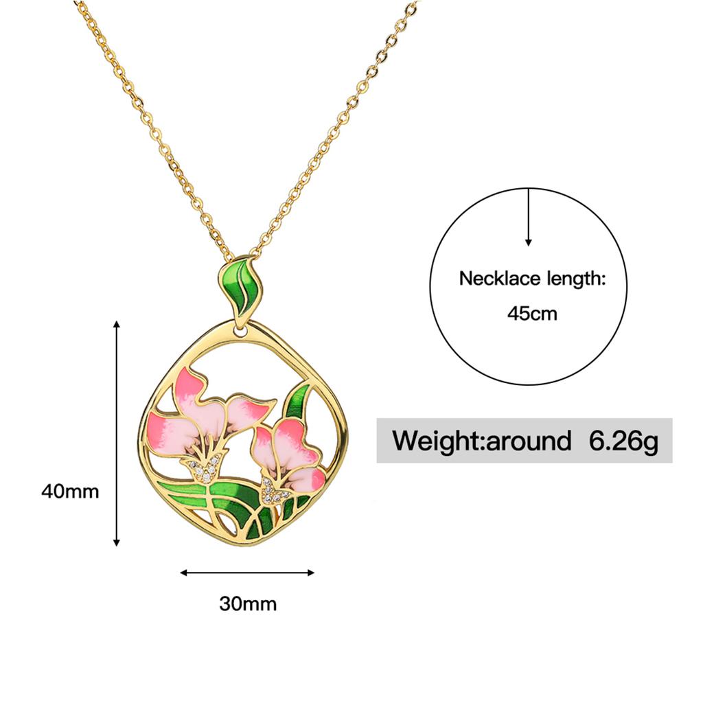Classic Necklace for Women Pink Flowers Elegant Pendant Necklace Pink Epoxy Enamel Ladies Jewelry Elegant Sweater Chain