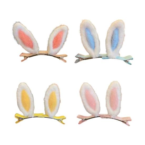 1 Pair Plush Rabbit Ear Hair Clip Bunny Ear Duckbill Clamp Hair Barrette Women Girls Hair Accessories Photo Prop Birthday Christmas Gift