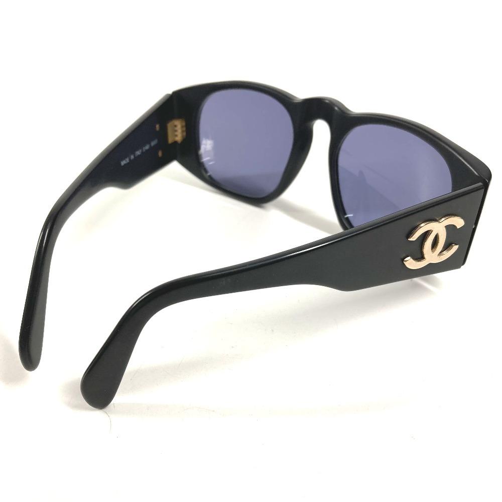 CHANEL 01451 vintage CC Logo Smoke eyewear sunglasses Plastic Black/Gold