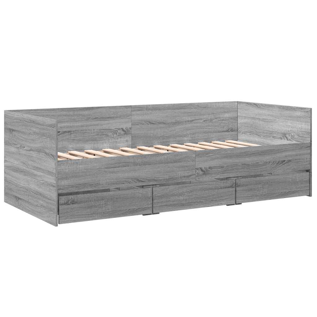 Daybed with Drawers without Mattress Grey Sonoma 75 x 190 cm