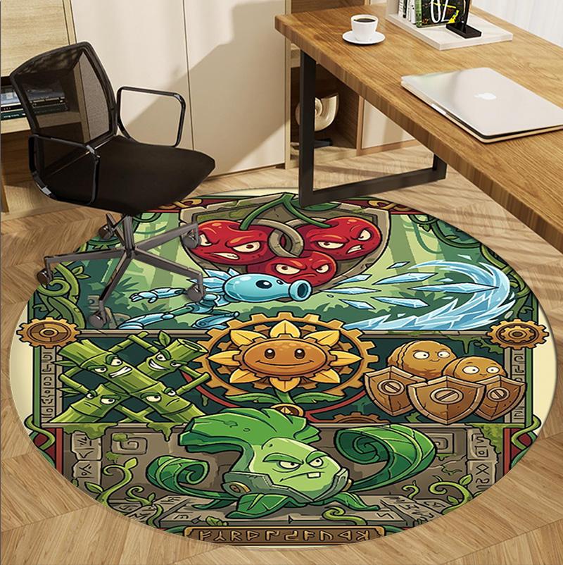 Plants vs. Zombies Pattern Round Rug, Indoor/Outdoor Mat, for Picnic, Gameroom, Bedroom, Office, Living Room, Home Decor Carpet, Birthday Gift