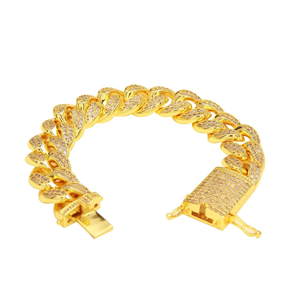 20mm Gold plated brass Micro Full CZ Zircon Iced Out AAA CZ micro pave diamond cuban link chain bracelet