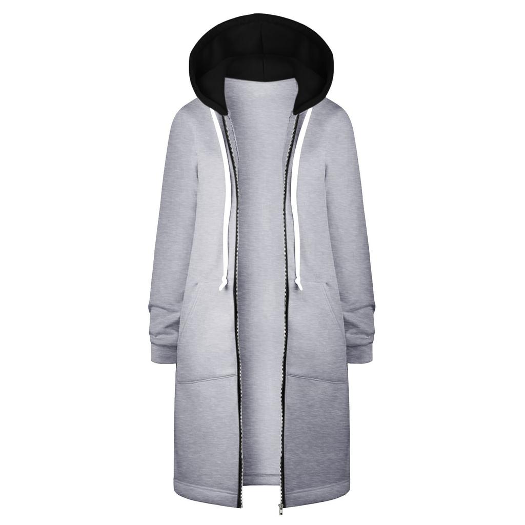 Women's Long Sleeve Colour Blocking Hooded Hip Zip Straight Sweatshirt