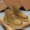 Ретро Ботинки Мартин Мужские Осенние Короткие Ботинки Универсальные Большие Желтые Ботинки Британский Стиль Толстая Подошва Износостойкие Ботинки