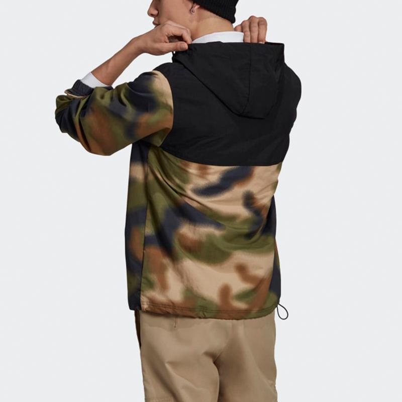 Adidas Originals Trefoil Half-Zip Hoodie With Camo Print Men Jacket Military-Green GN1875