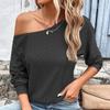 2023 Sexy Diagonal Shoulder Collar Women Blouse Casual Solid Color Autumn Long Sleeve Tops Hollow Out Loose Simple Shirts 28755