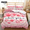 Love Heart Duvet Cover Pink Romantic Bedding Set Microfiber Comforter Cover For Girls Teen Couple Valentine's Day Wedding Decor