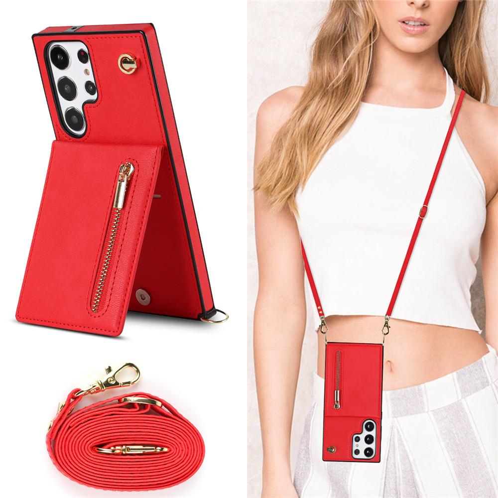 Zipper Wallet CrossBody Lanyard Case For Samsung Galaxy S25 S24 S23 Ultra S22 Plus S21 FE S20 S10 S9 Kickstand Cards Solt Cover