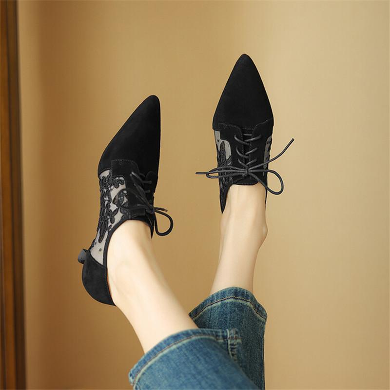 Модные Новые Весенние Женские Туфли из Овчины Французские Ретро Туфли-лодочки с Острым Носком Женские Туфли-лоферы из Вышитой Сетки для Женщин Женские Туфли