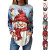 Women's Loose Round Neck Christmas Printed Long Sleeve T-Shirt Tops Pullover