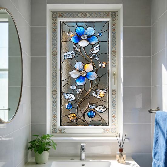 Пленка для приватности окон, блокирующая солнце, витражная, с цветочными узорами, съемная, статическая, для гостиной, спальни, кухни