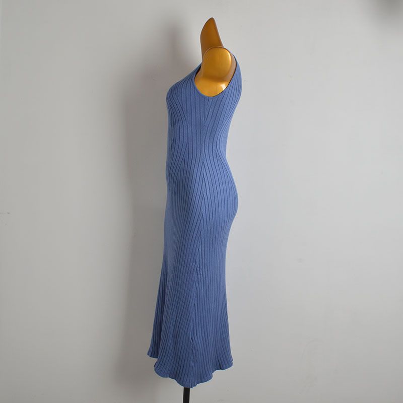 Foreign Trade Simple Color Simple Round Neck Strapless Sleeveless Knitted Dress Women Clothes Spring and Summer Waist Hugging Slimming Vest Long Dress
