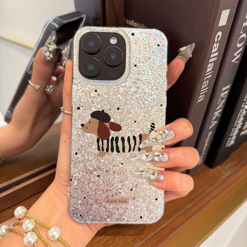 Spotted Puppy Pattern Case for iphone XS Max 14 16 Plus Air 11 XR 12 13 15 18 Pro Max 17 Pro Silver Crushed Foil Cover